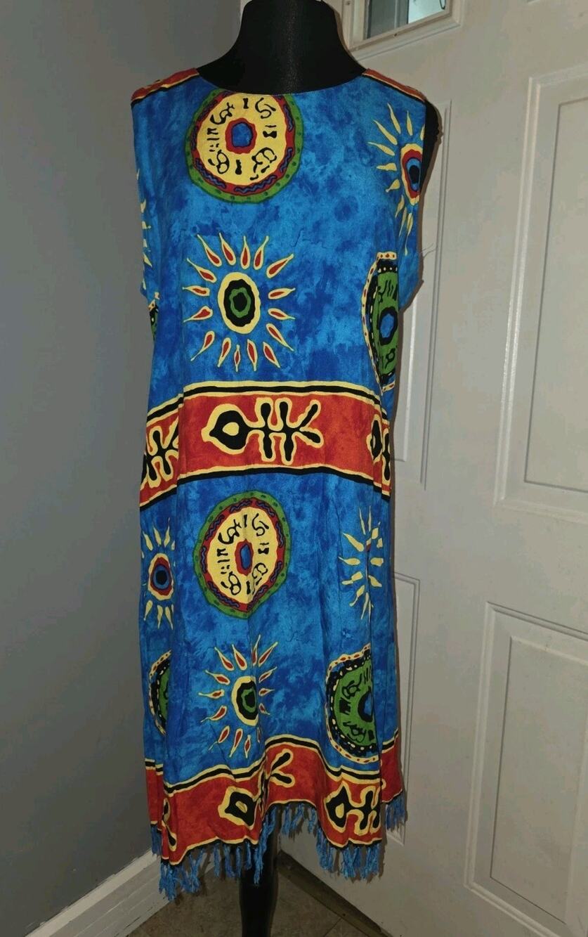 Vintage Caribbean Surf Tropical Dress Rayon Hawaiian Vacation Beach Cruise XL